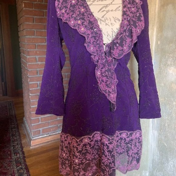 ONE OF A KIND VINTAGE Rhinestone beaded COAT/ sequined/ lace embellished jacket - Picture 1 of 9